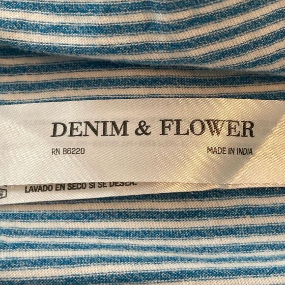 Denim‎ & Flower Palm Tree Embroidered Striped Tee Blue White Knit S - Picture 6 of 9